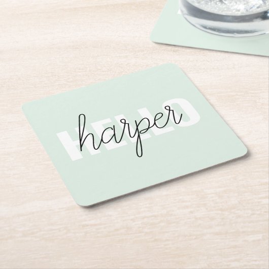 Modern Pastel Mint Hallo en u noemt Vierkante Kartonnen Onderzetter (Schuin)