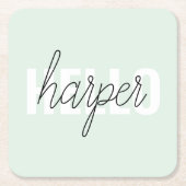 Modern Pastel Mint Hallo en u noemt Vierkante Kartonnen Onderzetter (Voorkant)