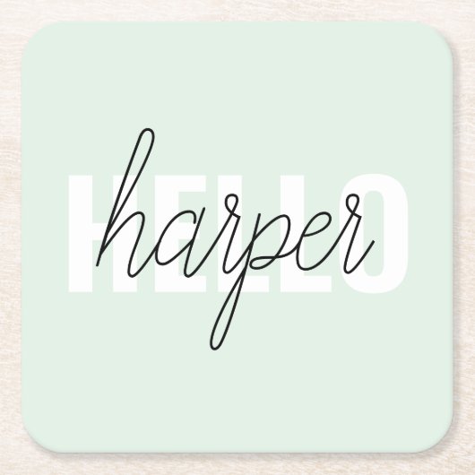 Modern Pastel Mint Hallo en u noemt Vierkante Kartonnen Onderzetter (Voorkant)