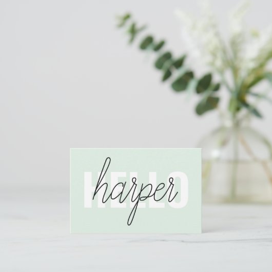 Modern Pastel Mint Hallo en u noemt Visitekaartje (Staand voorkant)