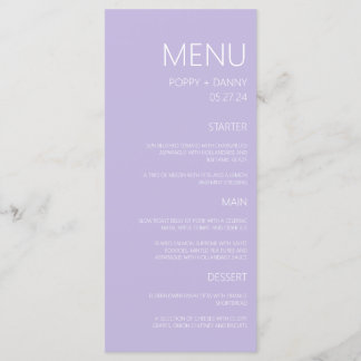 Modern pastel Paarse bruiloft diner Menu