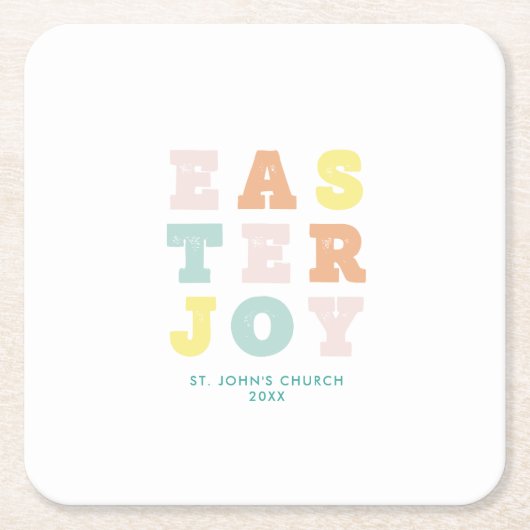 Modern Pastel Pasen Vierkante Kartonnen Onderzetter (Voorkant)
