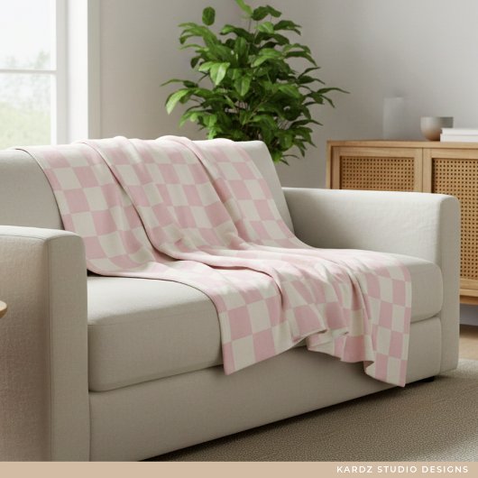 Modern Pastel Pink  Checks Pattern Fleece Blanket Deken