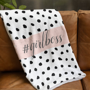 Modern Pastel Pink Girl Boss & Black Stippen Fleece Deken