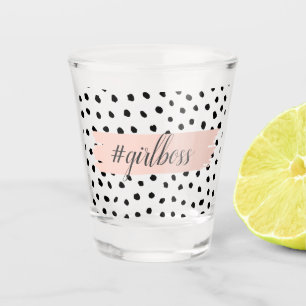Modern Pastel Pink Girl Boss & Black Stippen Shot Glas