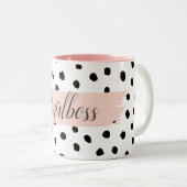 Modern Pastel Pink Girl Boss & Black Stippen Tweekleurige Koffiemok (Voorkant rechts)