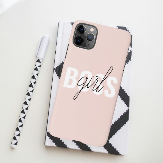 Modern Pastel Pink Girl Boss Phrase iPhone Hoesje