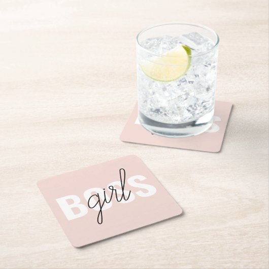 Modern Pastel Pink Girl Boss Phrase Vierkante Kartonnen Onderzetter (Insitu)