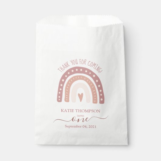 Modern Pastel Pink Rainbow Boho First Birthday Bedankzakje (Voorkant)