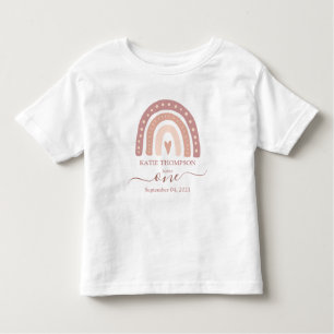 Modern Pastel Pink Rainbow Boho First Birthday Kinder Shirts
