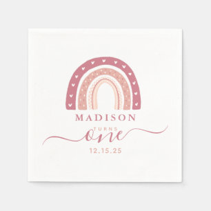 Modern Pastel Pink Rainbow Boho First Birthday Servet