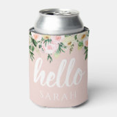 Modern Pastel Roze Bloemen Hallo en u noemt Blikjeskoeler (Blikje Voorkant)