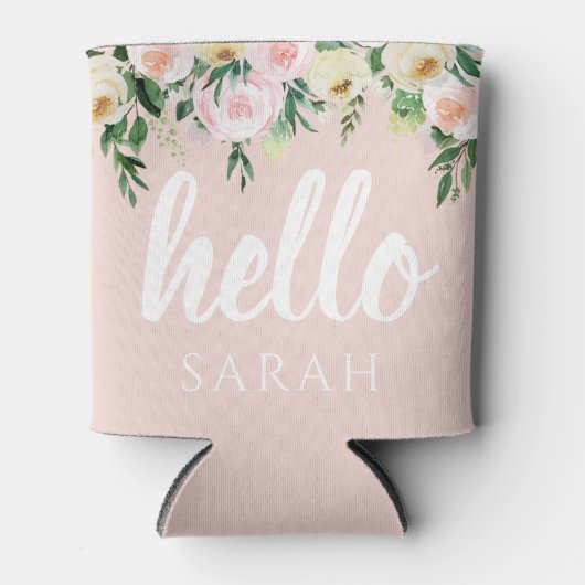 Modern Pastel Roze Bloemen Hallo en u noemt Blikjeskoeler (Voorkant)