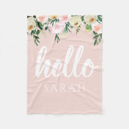 Modern Pastel Roze Bloemen Hallo en u noemt Fleece Deken (Voorkant)