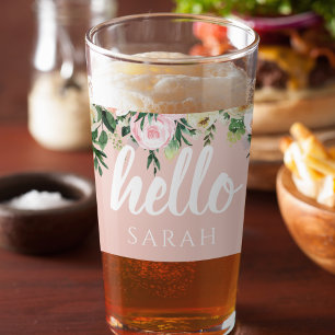 Modern Pastel Roze Bloemen Hallo en u noemt Glas