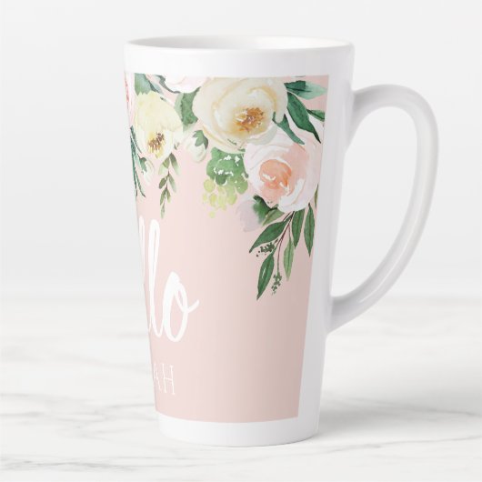 Modern Pastel Roze Bloemen Hallo en u noemt Latte Mok (Rechts)