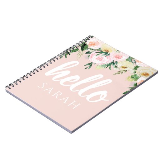 Modern Pastel Roze Bloemen Hallo en u noemt Notitieboek (Linkerzijde)