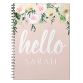 Modern Pastel Roze Bloemen Hallo en u noemt Notitieboek (Voorkant)