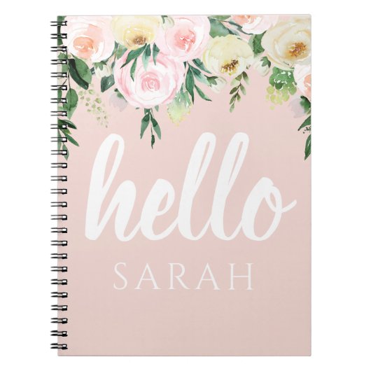 Modern Pastel Roze Bloemen Hallo en u noemt Notitieboek (Voorkant)