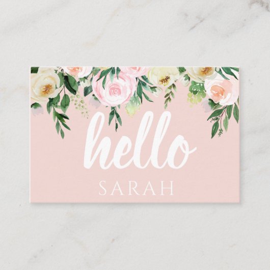Modern Pastel Roze Bloemen Hallo en u noemt Visitekaartje (Voorkant)