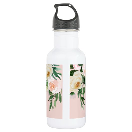 Modern Pastel Roze Bloemen Hallo en u noemt Waterfles (Achterkant)