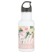 Modern Pastel Roze Bloemen Hallo en u noemt Waterfles (Voorkant)
