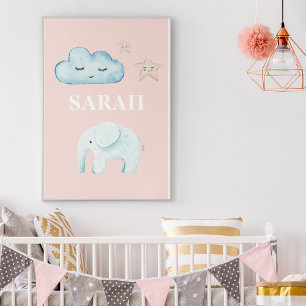 Modern Pastel Roze & Blue Child Name Poster