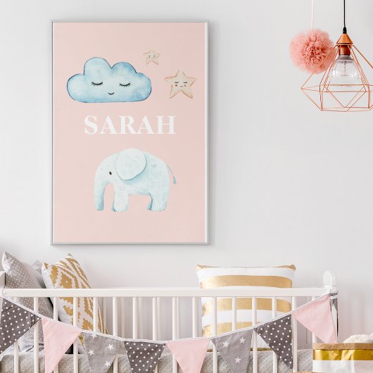 Modern Pastel Roze & Blue Child Name Poster