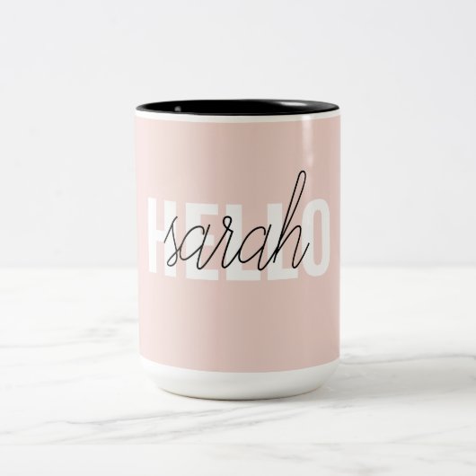 Modern Pastel Roze Hallo en u noemt Tweekleurige Koffiemok (Center)