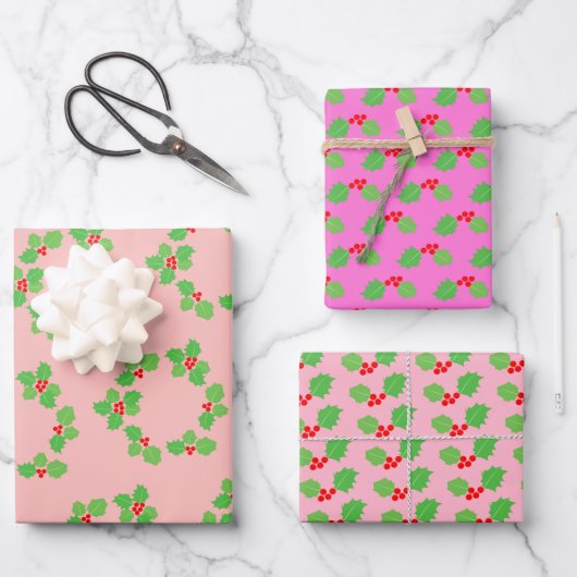 Modern Pastel Roze Kerstmis Inpakpapier Vel (Voorkant)