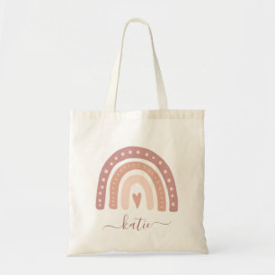 Modern Pastel Roze Rainbow Boho Jouw naam Tote Bag