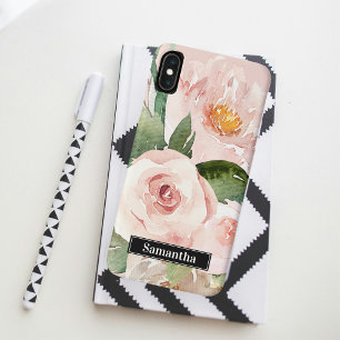 Modern Pastel Roze Waterverf Flowers & Name iPhone XS Max Hoesje