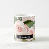 Modern Pastel Roze Waterverf Flowers & Name Koffiemok (Center)