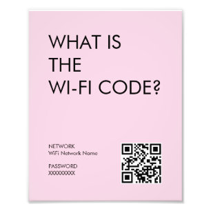 Modern Pastel Roze Wifi Wachtwoord Teken met QR Co Foto Afdruk