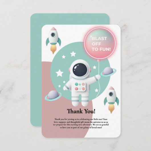 Modern Pastel Space Explorer Baby shower Bedankkaart (Voorkant / Achterkant)