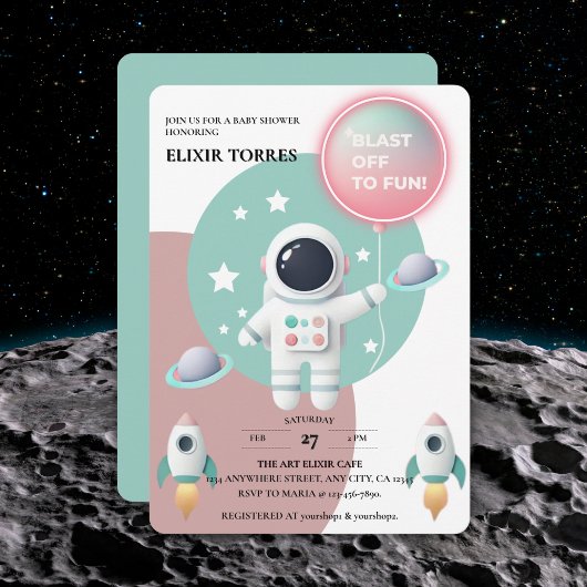 Modern Pastel Space Explorer Baby shower Kaart