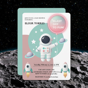 Modern Pastel Space Explorer Baby shower Kaart