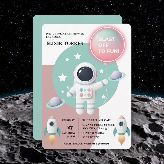 Modern Pastel Space Explorer Baby shower Kaart