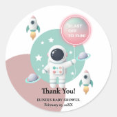 Modern Pastel Space Explorer Baby shower Ronde Sticker (Voorkant)