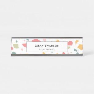 Modern pastel terrazzo patroon bureau naambordje