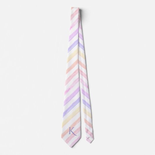 Modern pastel Waterverf gestreept patroonmonogram Stropdas (Voorkant)