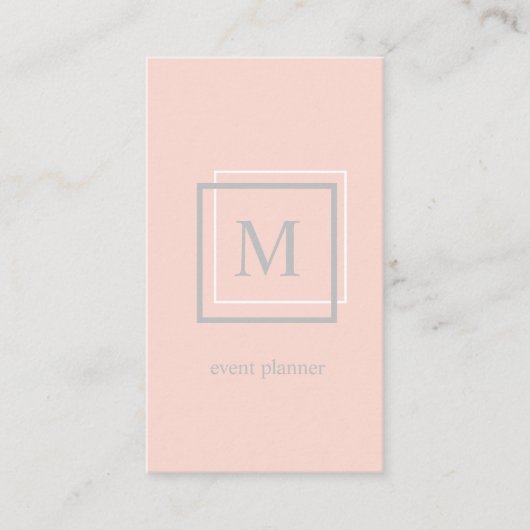 Modern pastelroze en grijs monogram visitekaartje (Voorkant)