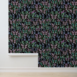Modern, pastelroze en groen, zwart, vlinder behang