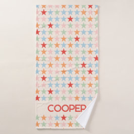 Modern pastelsterpatroon met naam badhanddoek