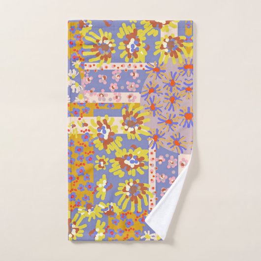Modern Patchwork Daisy Flowers op Periwinkle Bad Handdoek (Handdoek)