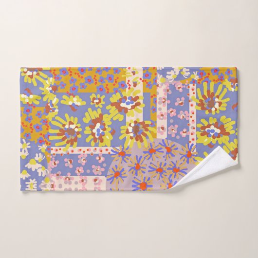 Modern Patchwork Daisy Flowers op Periwinkle Bad Handdoek (Handdoek)
