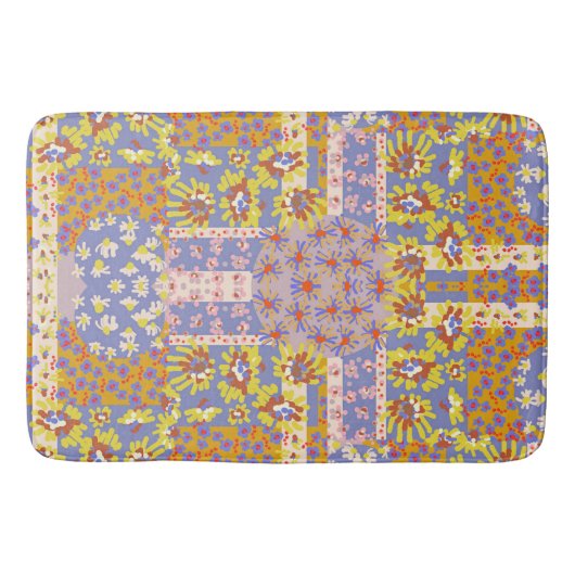 Modern Patchwork Daisy Flowers op Periwinkle Badmat (Voorkant)
