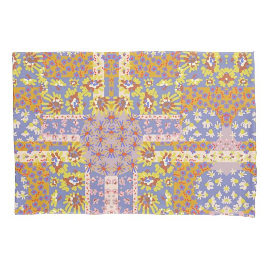 Modern Patchwork Daisy Flowers op Periwinkle Kussensloop (Voorkant)