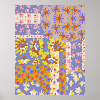 Modern Patchwork Daisy Flowers op Periwinkle Poster