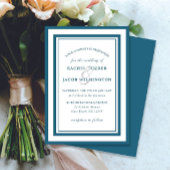 Modern Patina Blue & White Border Simple Wedding Kaart